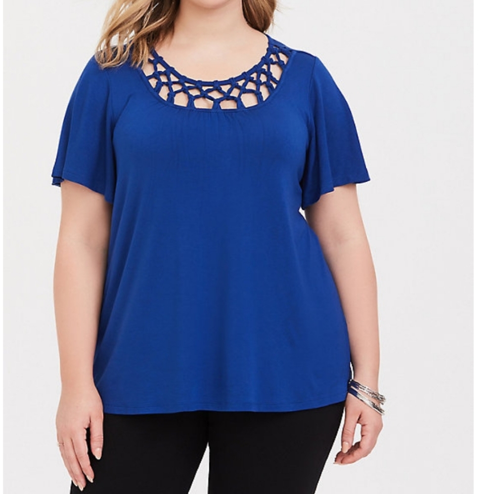 Torrid Super Soft Macrame Blue Tee